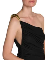 Ruched One-Shoulder Midi-Dress