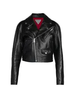 Cropped Leather Moto Jacket