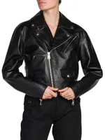 Cropped Leather Moto Jacket