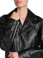 Cropped Leather Moto Jacket