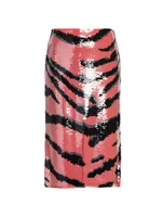 Sequin-Embroidered Tiger-Print Skirt