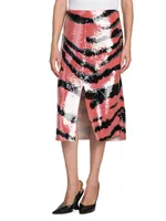 Sequin-Embroidered Tiger-Print Skirt