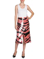 Sequin-Embroidered Tiger-Print Skirt