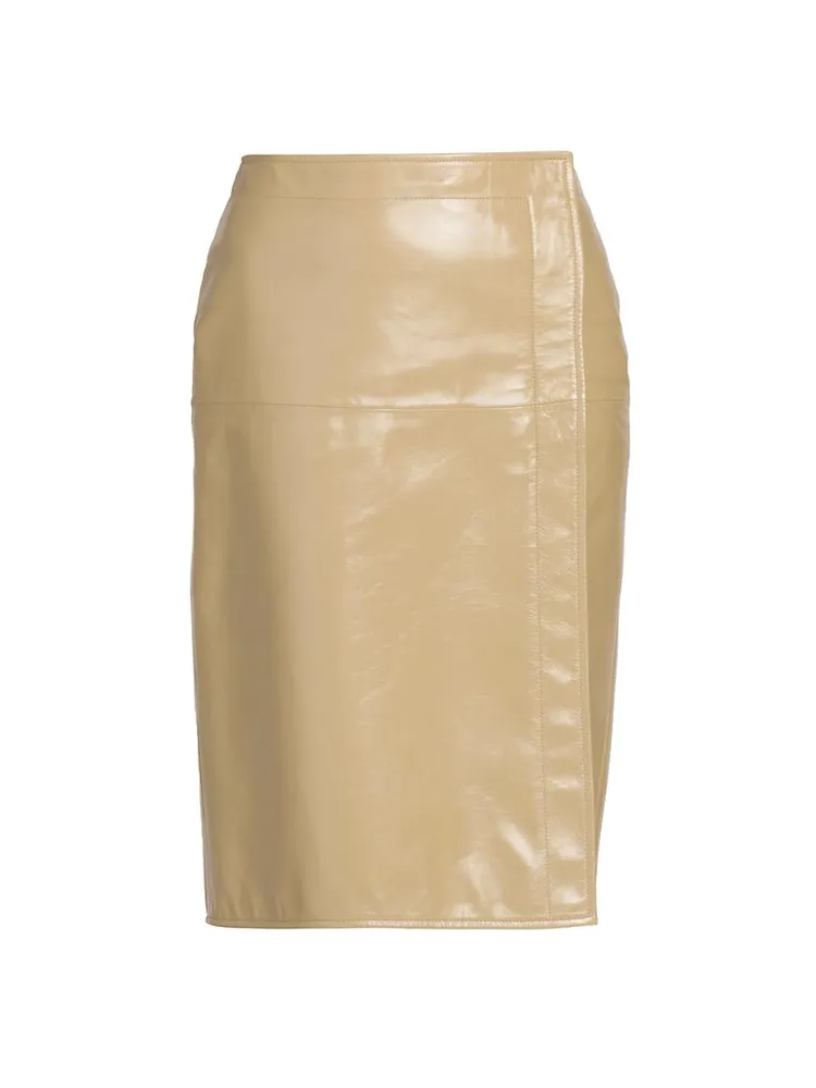 Coated Leather Wrap Skirt