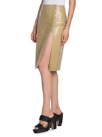 Coated Leather Wrap Skirt