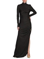 Ruched & Knot-Embellished Turtleneck Gown