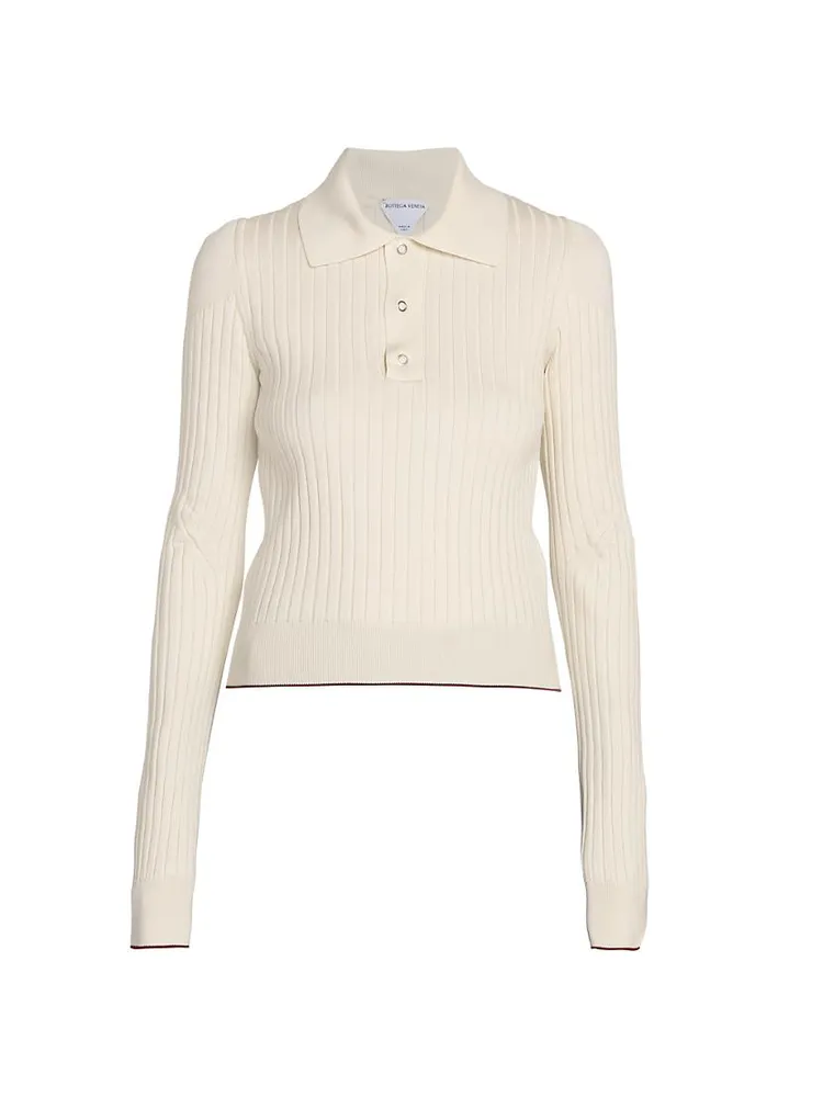 Ribbed-Knit Polo Sweater