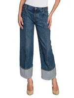 Pleated Rolled-Cuff Jeans