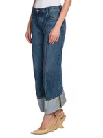 Pleated Rolled-Cuff Jeans