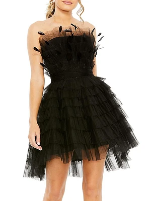 Tiered Feather & Tulle Mini-Dress