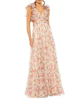 Floral Cut-Out Chiffon Gown