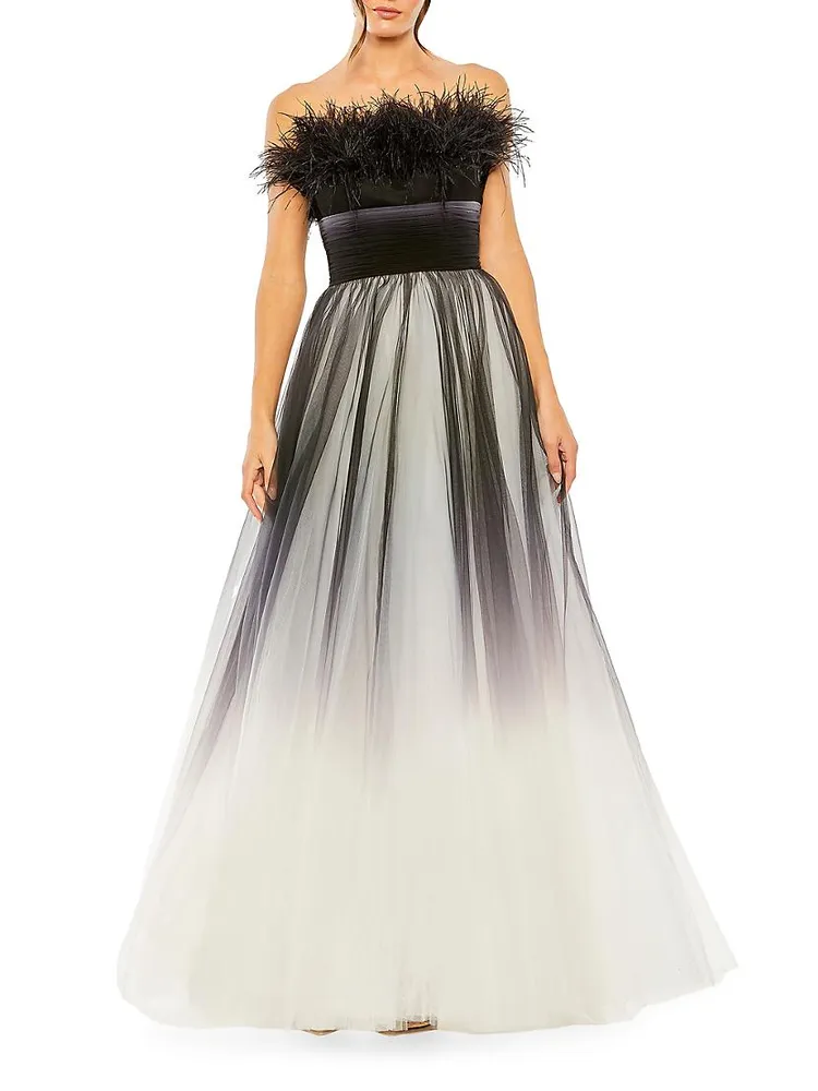 Strapless Feather & Tulle Gown