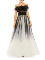 Strapless Feather & Tulle Gown