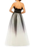 Strapless Feather & Tulle Gown