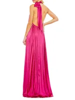 Pleated Trapeze Halterneck Gown