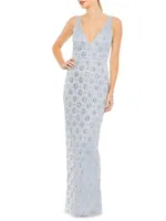 Embellished V-Neck Column Gown