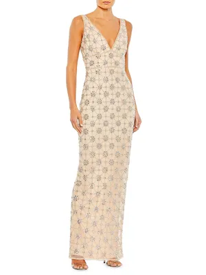 Embellished V-Neck Column Gown