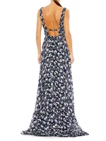 Floral V-Neck Ruffled Gown