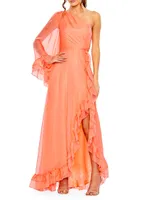 Ieena One-Shoulder Ruffled Gown