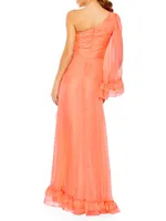 Ieena One-Shoulder Ruffled Gown