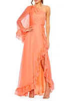 Ieena One-Shoulder Ruffled Gown