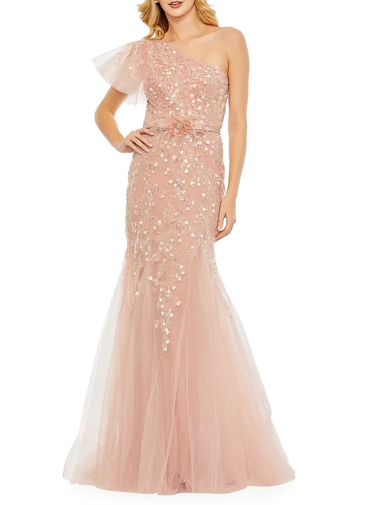 Evening Embellished One-Shoulder Gown