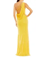 Ieena One Sequined One-Shoulder Gown