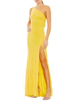 Ieena One Sequined One-Shoulder Gown