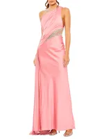 Satin One-Shoulder Gown