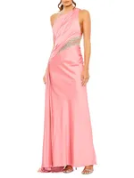 Satin One-Shoulder Gown