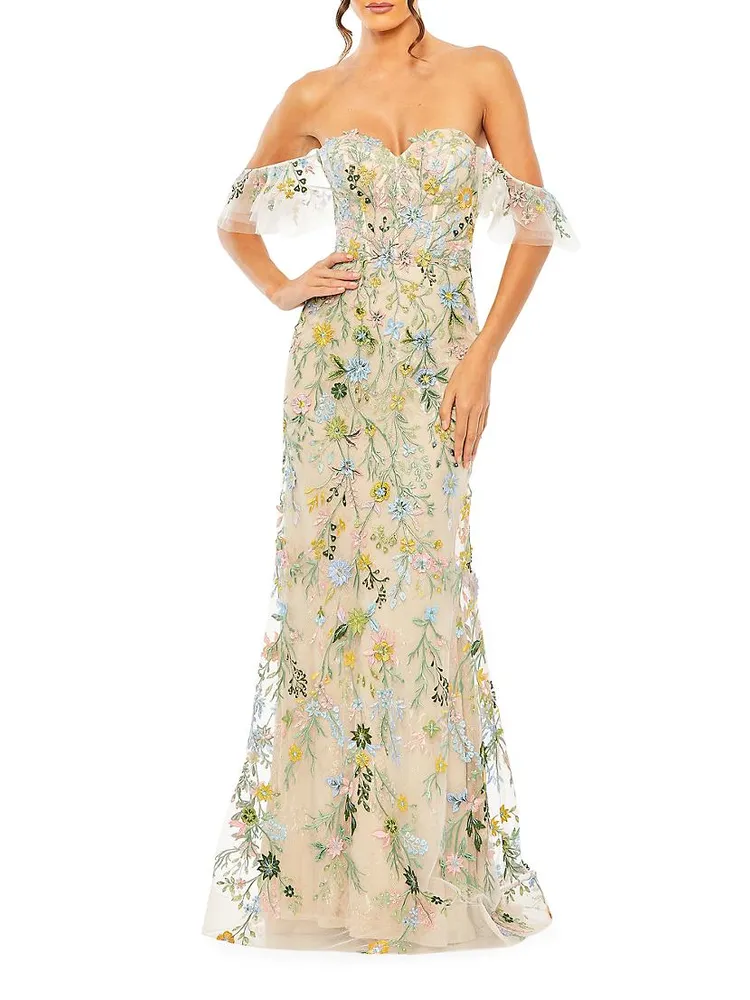 Prom Floral Off-The-Shoulder Gown