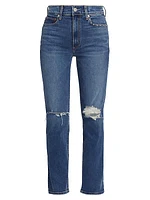 Isla Crystal High-Rise Distressed Straight-Leg Jeans