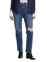 Isla Crystal High-Rise Distressed Straight-Leg Jeans