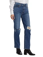 Isla Crystal High-Rise Distressed Straight-Leg Jeans