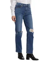 Isla Crystal High-Rise Distressed Straight-Leg Jeans