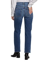 Isla Crystal High-Rise Distressed Straight-Leg Jeans