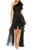 One-Shoulder High-Low Chiffon Gown