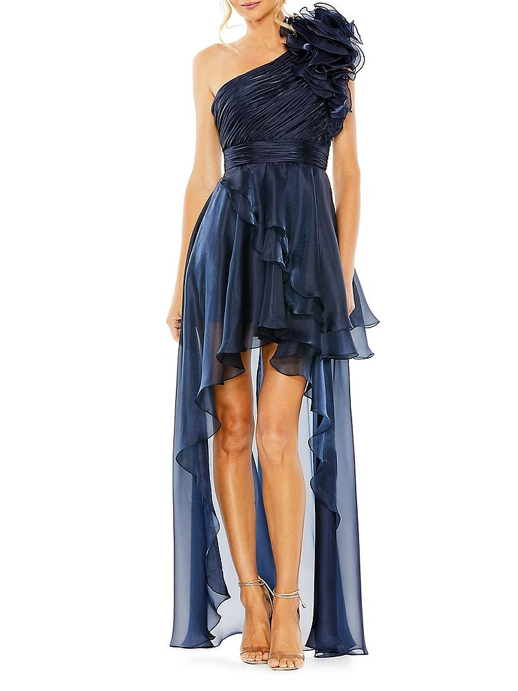 One-Shoulder High-Low Chiffon Gown