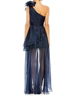 One-Shoulder High-Low Chiffon Gown