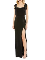 Tie-Shoulder Slit Column Gown