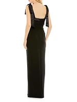 Tie-Shoulder Slit Column Gown