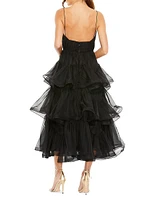 Tiered Ruffled Tulle Midi-Dress