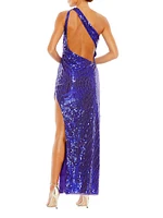 Sequined One-Shoulder Gown