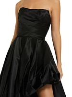 Strapless High-Low Satin Gown