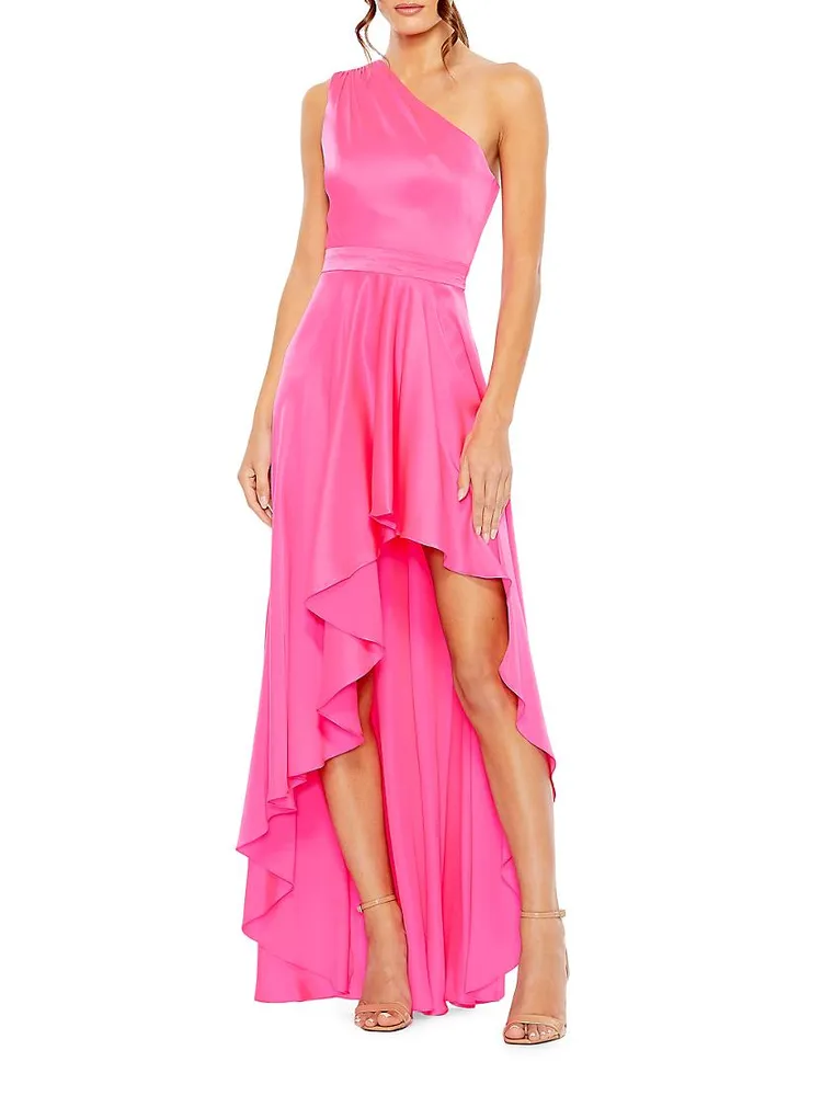 One-Shoulder High-Low Satin Gown