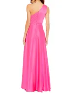 One-Shoulder High-Low Satin Gown