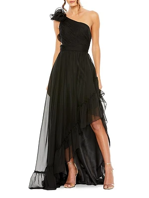 One-Shoulder Asymmetric Chiffon Gown