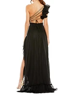 One-Shoulder Asymmetric Chiffon Gown