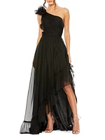 One-Shoulder Asymmetric Chiffon Gown