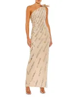 Embellished One-Shoulder Column Gown